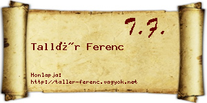 Tallér Ferenc névjegykártya